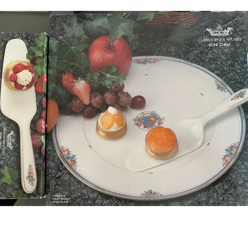Christopher Stuart Bone China Cake Plate in Original Box and Server